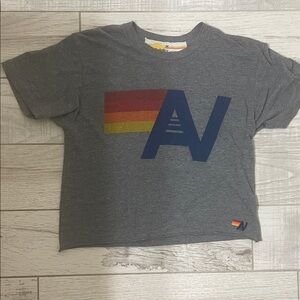 Aviator Nation Gray Tee with Rainbow Graphic
